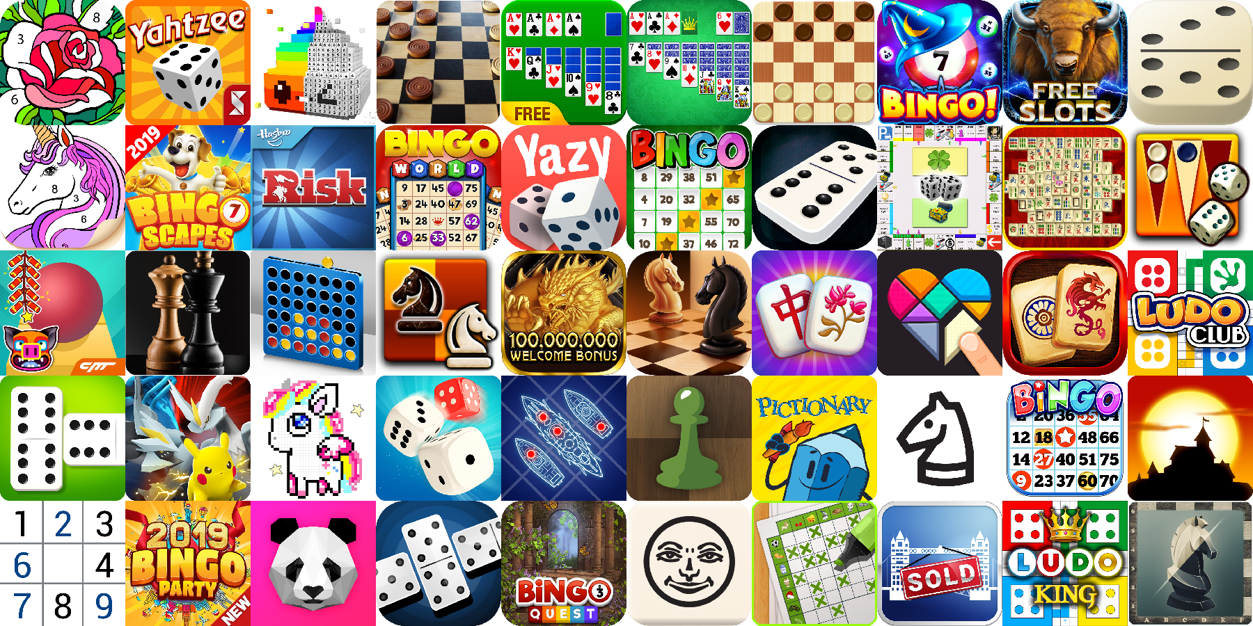 App icons of Top 50 mobile games in the US Play Store Game - Board Category 